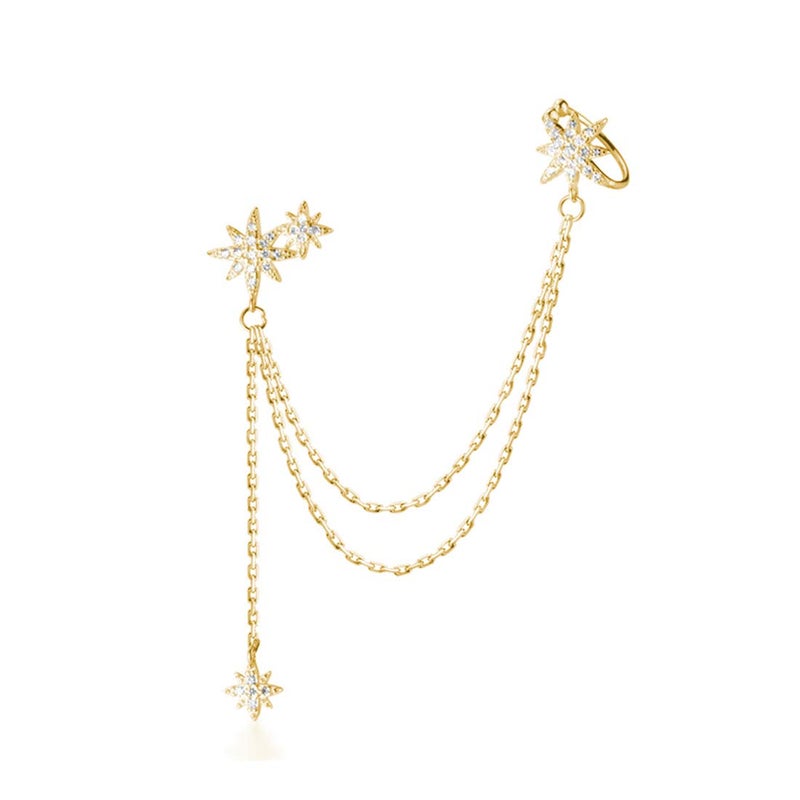 SLUYNZ 925 Sterling Silver Fashion Star Cuff Earring Chain for Women Star Crawler Earring Wrap Earrings (One Earring(Left)-B-18K Gold Plated) - Image 1